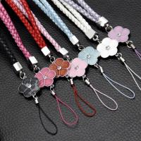 Fashion Mobile Phone Lanyard, PU Leather, with Nylon & Zinc Alloy, silver color plated, braided & enamel & with rhinestone Approx 18 Inch 