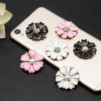 Mobile Phone DIY Decoration, Zinc Alloy, with Shell Pearl, Common Camelia, gold color plated & enamel & with rhinestone 