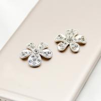 Mobile Phone DIY Decoration, Zinc Alloy, Flower, silver color plated, with rhinestone 