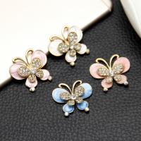 Mobile Phone DIY Decoration, Zinc Alloy, Butterfly, gold color plated, enamel & with rhinestone 