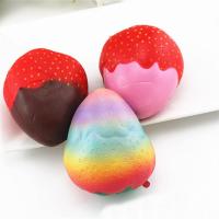 Missley Relieve Stress Squishy Toys, PU Leather, Strawberry, mixed colors, 100mm 
