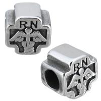 Stainless Steel European Beads, Cross, with letter pattern & without troll & blacken Approx 5mm 