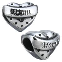 Stainless Steel European Beads, Heart, word mom, without troll & blacken Approx 5mm 