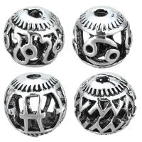 Zinc Alloy European Beads, 12 Signs of the Zodiac, antique silver color plated & hollow Approx 2mm 