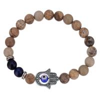 Picture Jasper Bracelet, with Lapis Lazuli & Resin & Brass, Hamsa, antique silver color plated, evil eye pattern & for woman 8mm Approx 8 Inch 
