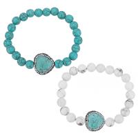 Turquoise Bracelets, Synthetic Turquoise, with Rhinestone Clay Pave, Heart, for woman Approx 7 Inch 