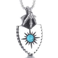 Stainless Steel Sweater Chain Necklace, Titanium Steel, with turquoise, polished, box chain & for man & blacken Approx 24 Inch 