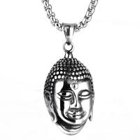 Stainless Steel Sweater Chain Necklace, Titanium Steel, Buddha, polished, box chain & for man & blacken Approx 24 Inch 
