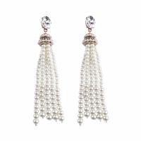 Fashion Fringe Earrings, Zinc Alloy, with Crystal & Plastic Pearl, brass post pin, gold color plated, for woman & faceted 