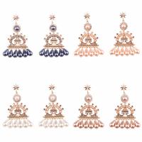 Zinc Alloy Drop Earring, with Plastic Pearl, brass post pin, gold color plated, Bohemian style & for woman & with rhinestone 