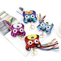PU Leather Key Chain, with Plastic Sequin & Satin Ribbon & Zinc Alloy, Owl, gold color plated, with rhinestone 