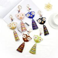PU Leather Key Chain, with Shell Pearl & Resin & Zinc Alloy, Owl, gold color plated 