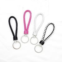 Zinc Alloy Key Chain, with PU Leather, silver color plated 32mm Approx 5.1 Inch 