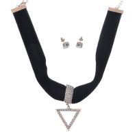 Rhinestone Zinc Alloy Jewelry Set, earring & necklace, with Velveteen, stainless steel post pin, with 7cm extender chain, Triangle, gold color plated, for woman & with rhinestone, lead & cadmium free, 30mm Approx 13.5 Inch 