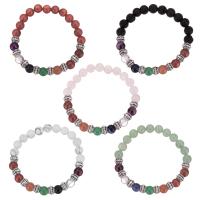 Gemstone Bracelets, with Brass, antique silver color plated & Unisex 8mm Approx 8 Inch 