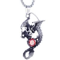 Stainless Steel Sweater Chain Necklace, Titanium Steel, with Ruby, Dragon, polished, box chain & for man & blacken Approx 24 Inch 