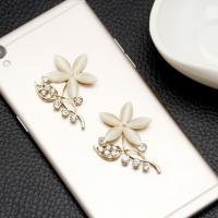 Mobile Phone DIY Decoration, Zinc Alloy, with Cats Eye, Flower, gold color plated, with rhinestone 