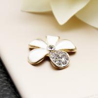 Mobile Phone DIY Decoration, Zinc Alloy, Flower, gold color plated, enamel & with rhinestone 