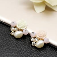 Mobile Phone DIY Decoration, Zinc Alloy, with Glass Pearl & Resin, Flower, gold color plated, with rhinestone 