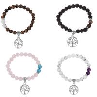 Gemstone Bracelets, with Brass, Tree, antique silver color plated, charm bracelet & Unisex 8mm Approx 8 Inch 