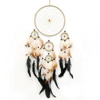 Fashion Dream Catcher, Iron, with Linen & Feather & Glass Seed Beads, Tassel, 650-700mm 