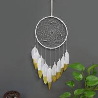Fashion Dream Catcher, Iron, with Feather & Nylon Cord & Glass Seed Beads, Tassel, colorful powder 