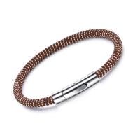 Men Bracelet, Titanium Steel, with PU Leather, plated, for man, brown, 5mm Approx 8 Inch 