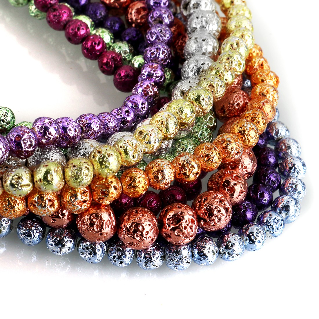 Multicolor Lava Beads, Round, plated, different size for choice, more colors for choice, Hole:Approx 2mm, Length:Approx 15 Inch, Sold By Strand