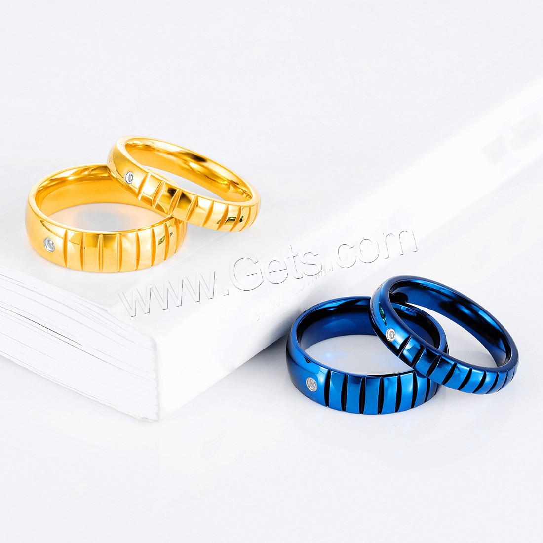 Couple Finger Rings, Titanium Steel, plated, two-pack & different size for choice & for couple & with cubic zirconia, more colors for choice, 6mm, 4mm, Sold By Pair