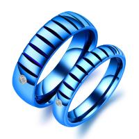 Couple Finger Rings, Titanium Steel, plated, two-pack & for couple & with cubic zirconia 6mm, 4mm 