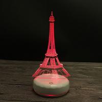 Venta al por mayor Luz llevada al lado de la lámpara 3D, Acrílico, con plástico ABS, Torre Eiffel, con interfaz USB & con luz LED & cambiar de color automaticamente & diferentes estilos para la opción, 210x170x40mm, Vendido por UD