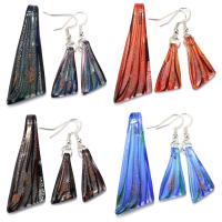 Glass Pendants, Lampwork, pendant & earring, with Zinc Alloy, silver color plated, for woman & silver foil & gold foil 53mm Approx 7mm 
