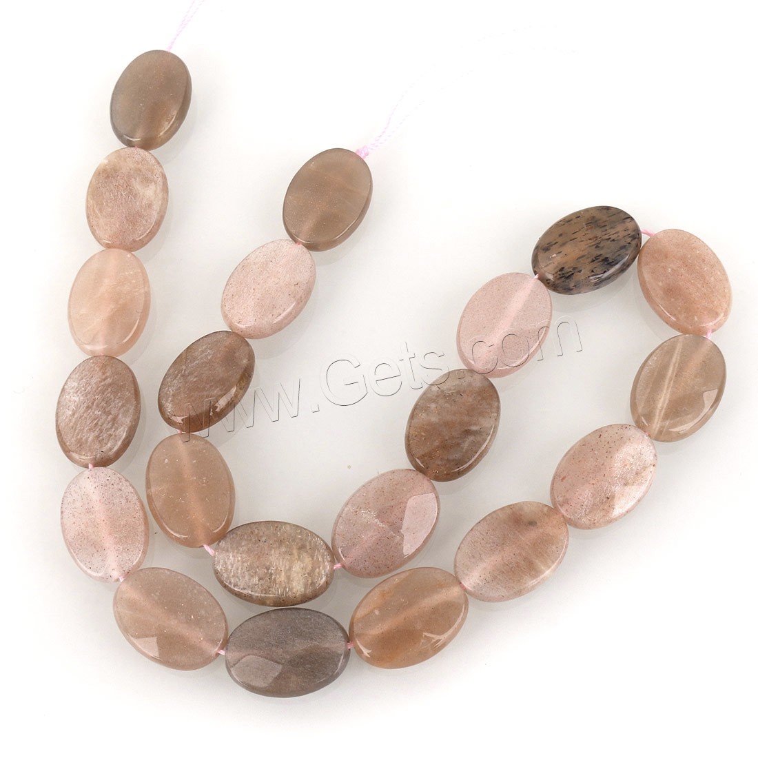 Perles Pierre de lune, ovale plat, normes différentes pour le choix & facettes, Trou:Environ 1mm, Longueur:Environ 15 pouce, Vendu par brin