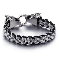 Titanium Steel Bracelet, with Leather, Wolf, for man & blacken, 13mm Approx 8 Inch 