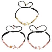 Brass Woven Ball Bracelets, with Nylon Cord & Shell, Flower, plated, adjustable & micro pave cubic zirconia & for woman 4mm Approx 6-10 Inch 