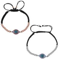Brass Woven Ball Bracelets, with Nylon Cord & Resin, Evil Eye, plated, adjustable & micro pave cubic zirconia & for woman 4mm Approx 6-10 Inch 