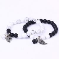 Zinc Alloy Bracelet, with Howlite & Black Agate, plated & Unisex, 8mm Approx 7.5 Inch 