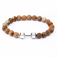 Zinc Alloy Bracelet, with Picture Jasper, plated, Unisex 8mm Approx 7.5 Inch 
