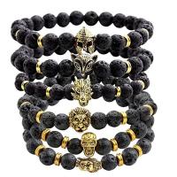 Zinc Alloy Bracelet, with Lava, gold color plated, Unisex & blacken, 8mm Approx 7.5 Inch 
