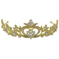 Bridal Tiaras, Zinc Alloy, Crown, gold color plated, for woman & with rhinestone, 110mm, Inner Approx 160mm 