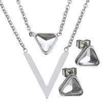 Fashion Stainless Steel Jewelry Sets, earring & necklace, with Crystal, Triangle, oval chain & for woman & faceted & , original color 2mm Approx 16 Inch 