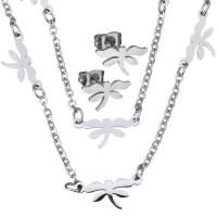 Fashion Stainless Steel Jewelry Sets, earring & necklace, Dragonfly, oval chain & for woman, original color 2mm Approx 16 Inch 