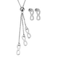 Fashion Stainless Steel Jewelry Sets, earring & necklace, with 2Inch extender chain, Infinity, oval chain & for woman, original color 1.5mm Approx 19 Inch 
