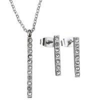 Joyería de acero inoxidable de diamantes de imitación, pendiente & collar, Número 1, cadena oval & para mujer & con diamantes de imitación, color original, 2.5x30mm, 1.5mm, 2.5x16mm, longitud:aproximado 17 Inch, Vendido por Set