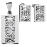 Rhinestone stainless steel Jewelry Set, pendant & earring, with Rhinestone Clay Pave, Rectangle, for woman, original color  Approx 