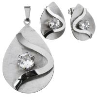Rhinestone stainless steel Jewelry Set, pendant & earring, Teardrop, for woman & with rhinestone, original color  Approx 