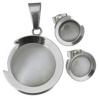 Fashion Stainless Steel Jewelry Sets, pendant & earring, with Cats Eye, Flat Round, for woman, original color 12mm Approx 