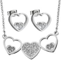 Rhinestone stainless steel Jewelry Set, earring & necklace, with Rhinestone Clay Pave, Heart, oval chain & for woman, original color 1.5mm Approx 16 Inch 