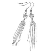 Stainless Steel Drop Earring, Tassel, for woman & with rhinestone, original color, 87mm 52mm 
