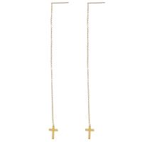 Fashion Stainless Steel Thread Through Earrings, Cross, gold color plated, for woman, 130mm 0.8mm 